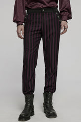 Black/Red High Waisted Striped Print Men's Gothic Suit Pants